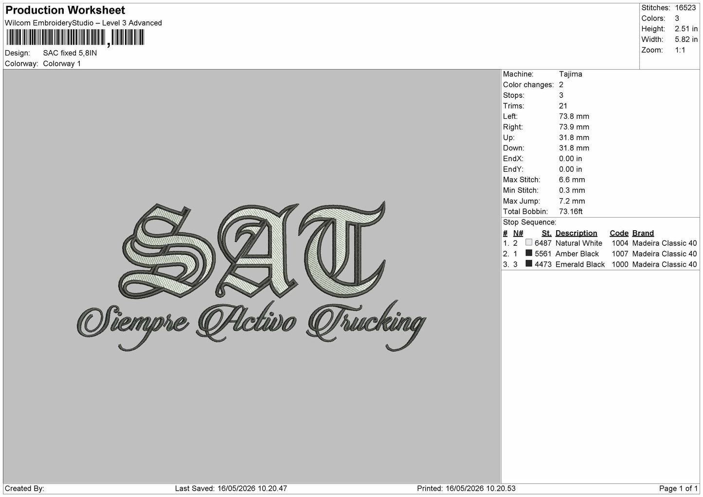Sac Text Embroidery File 6 sizes