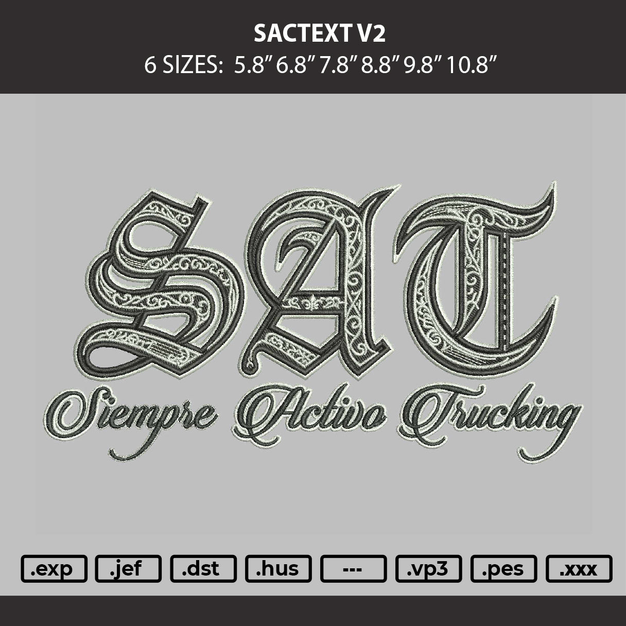 Sectext V2 Embroidery Machine Design File 6 sizes