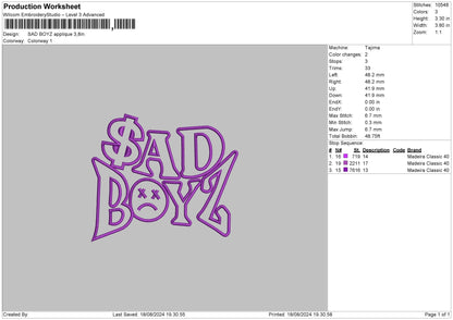 Boyztext App Embroidery File  6 sizes
