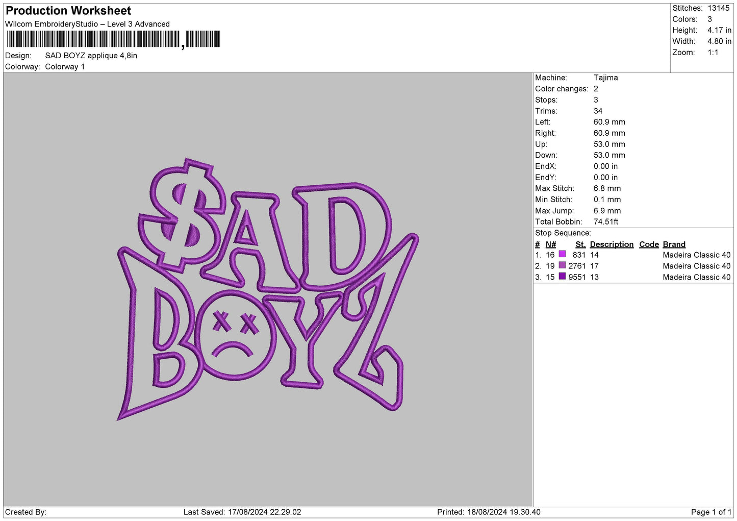 Boyztext App Embroidery File  6 sizes