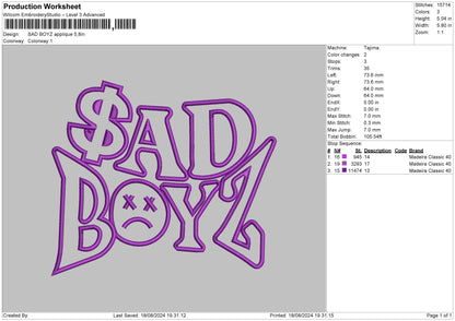 Boyztext App Embroidery File  6 sizes