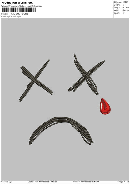 Sad Emoticon Embroidery File 4 size