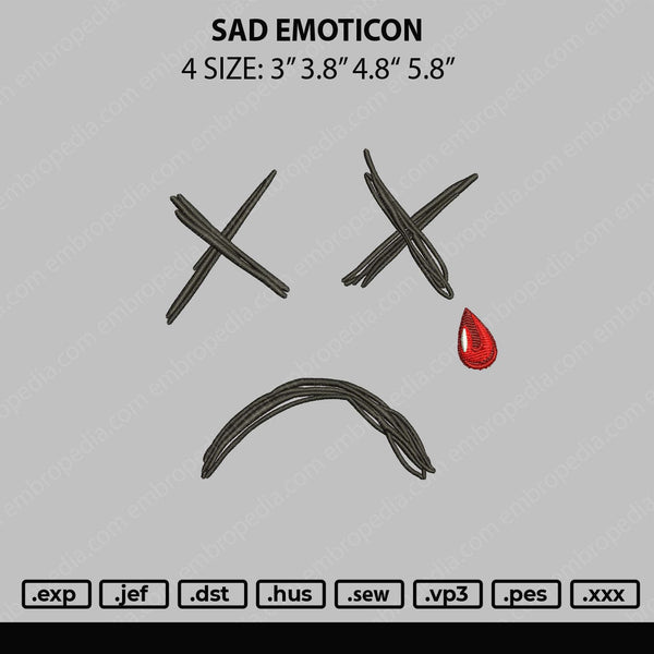 Sad Emoticon Embroidery File 4 size
