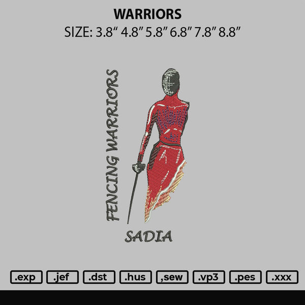 Warriors Embroidery File 6 sizes