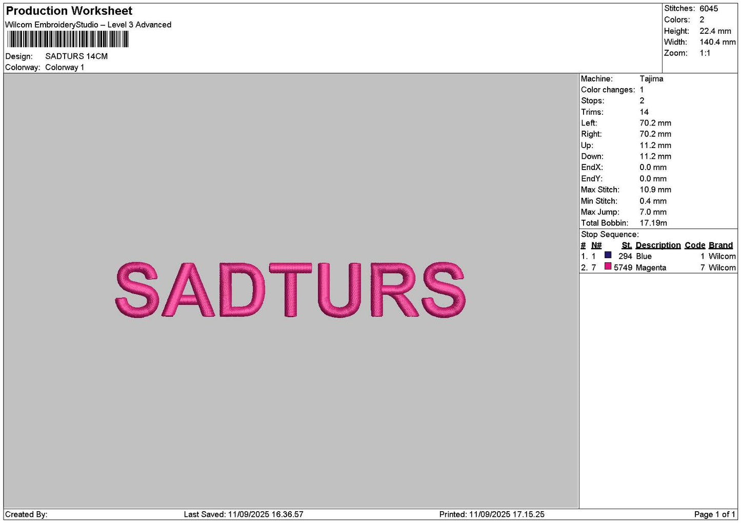 Sadturstext Embroidery File 4 sizes