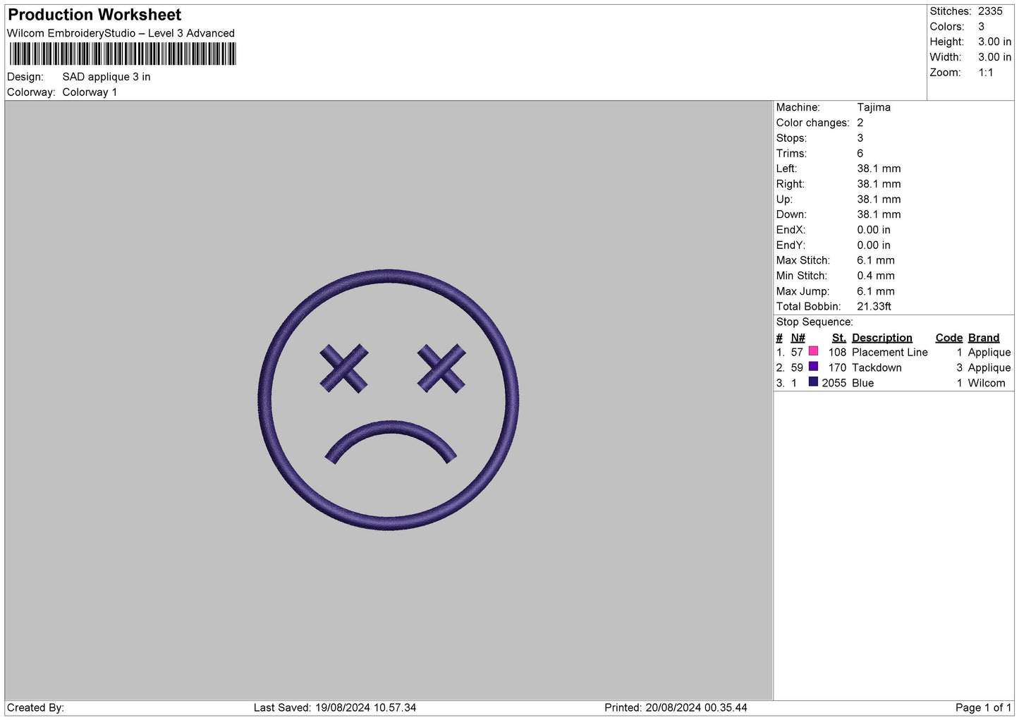 Sad App Embroidery File 6 sizes