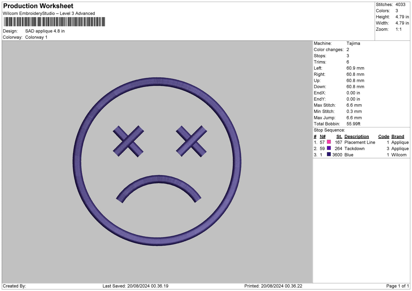 Sad App Embroidery File 6 sizes