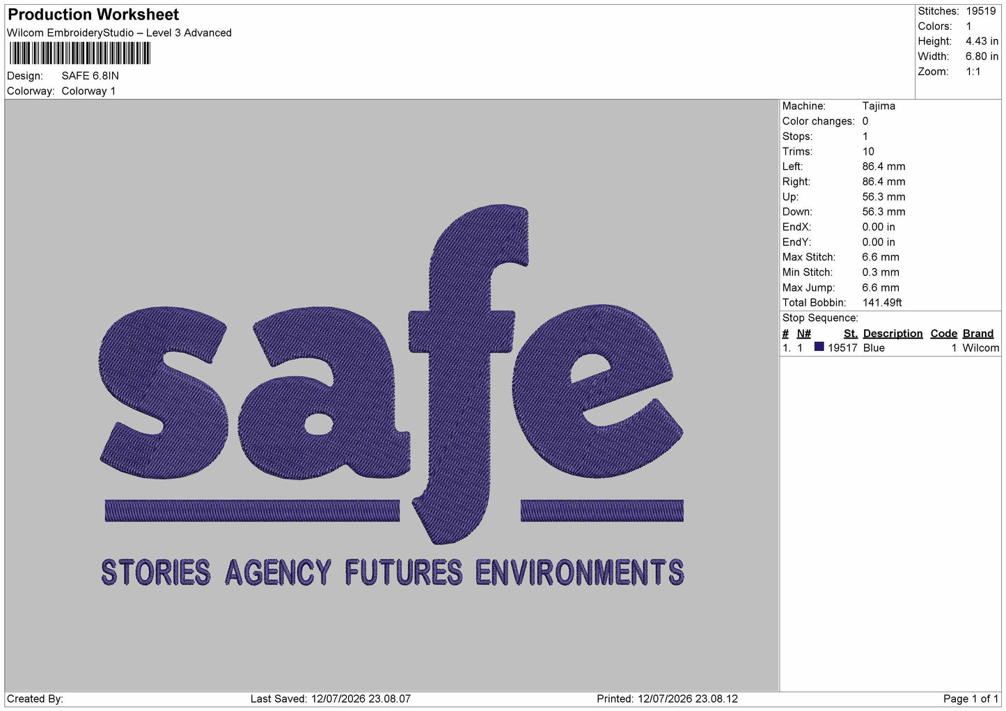Safetext Embroidery Machine Design File 6 sizes