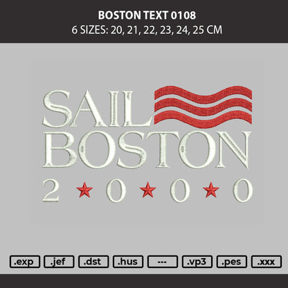 Boston Text 0108 Embroidery Machine Design File 6 sizes