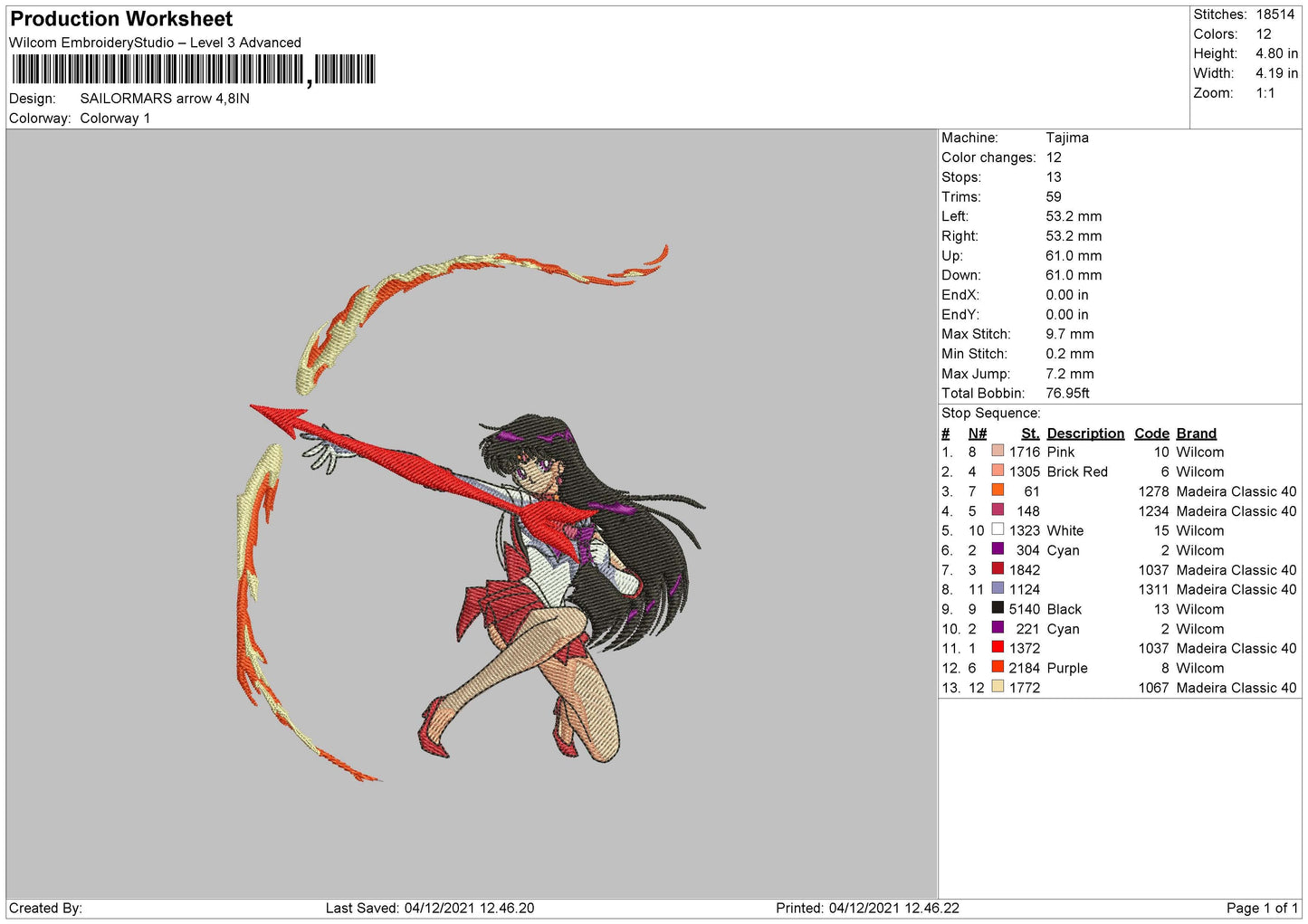 Sailormars Arrow Embroidery File 4 size