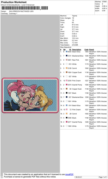 Sailormoon Rectangle Embroidery File 5 size
