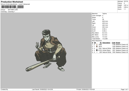 Saitama 04 Embroidery File 4 sizes