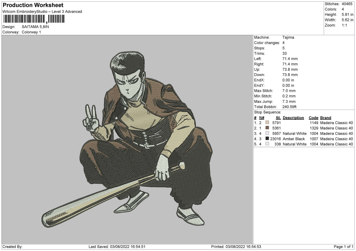 Saitama 04 Embroidery File 4 sizes