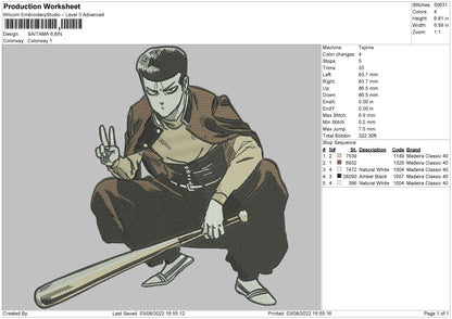 Saitama 04 Embroidery File 4 sizes