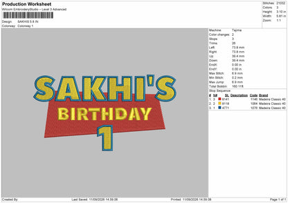 Sakhis Text Embrodiery Machine Design File 6 sizes