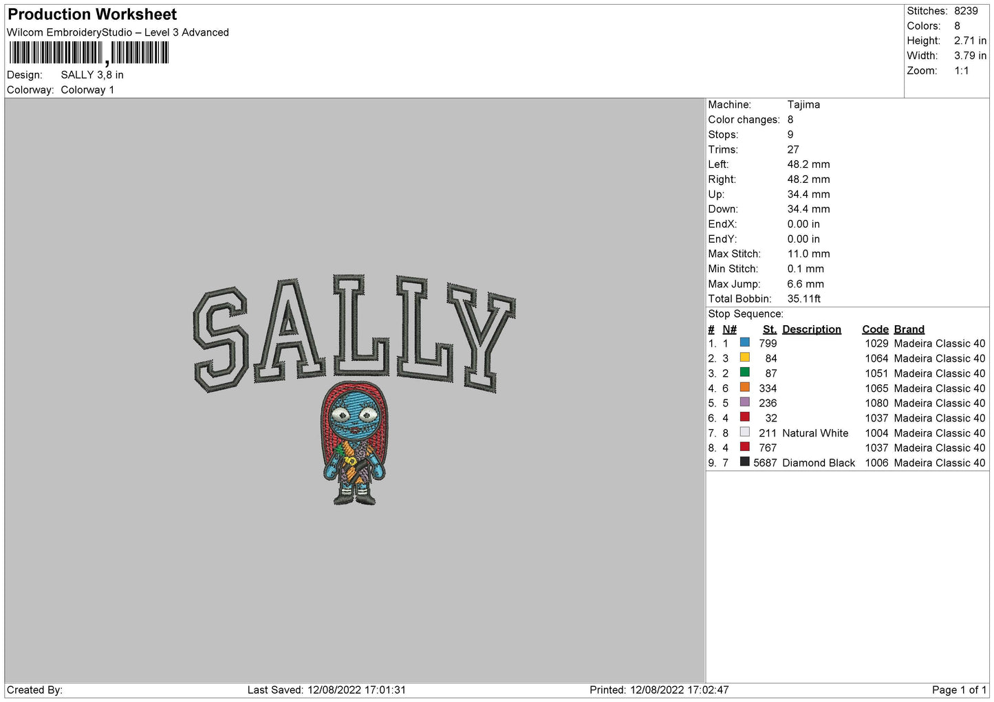 Sally Embroidery File 5 sizes