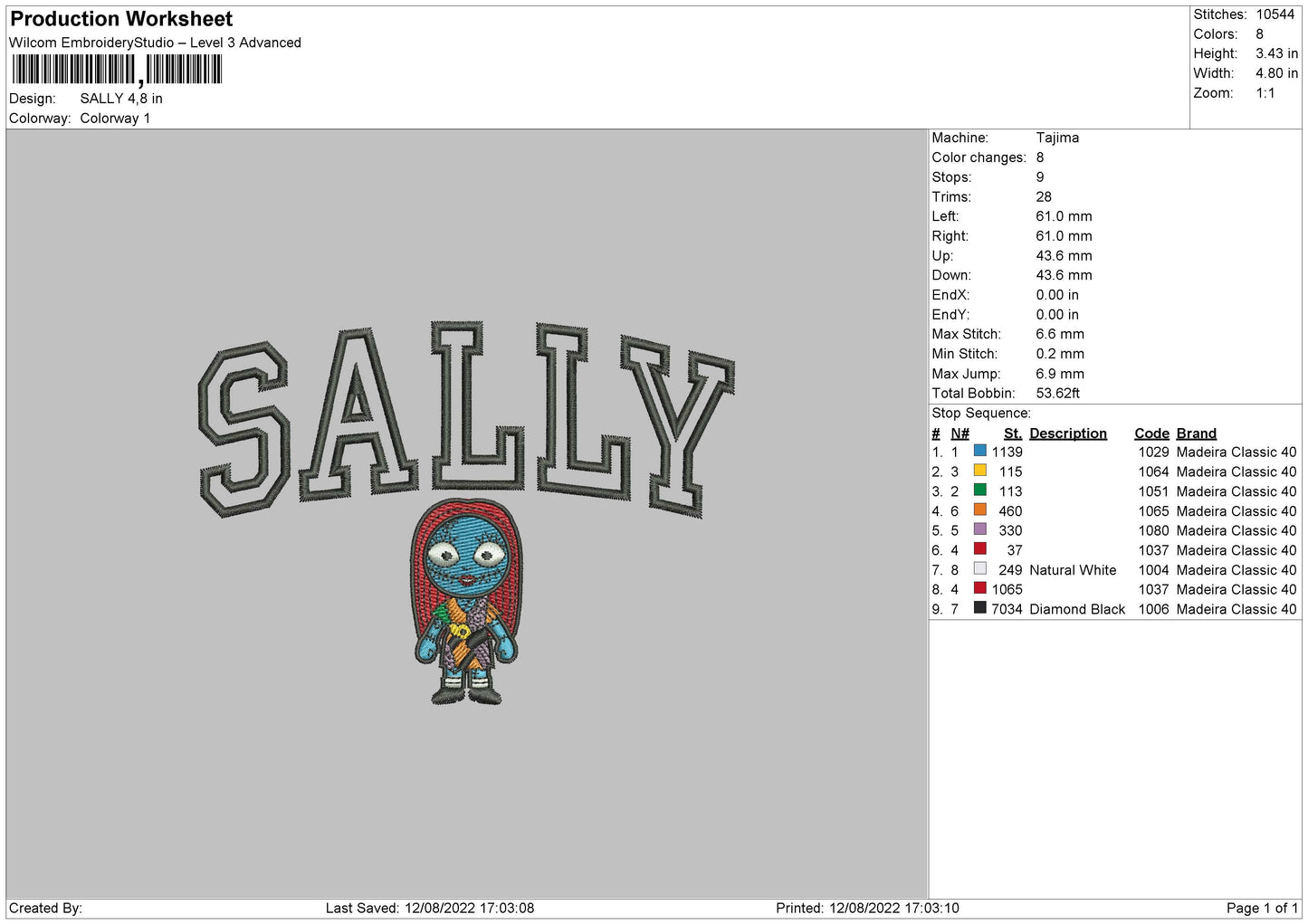 Sally Embroidery File 5 sizes