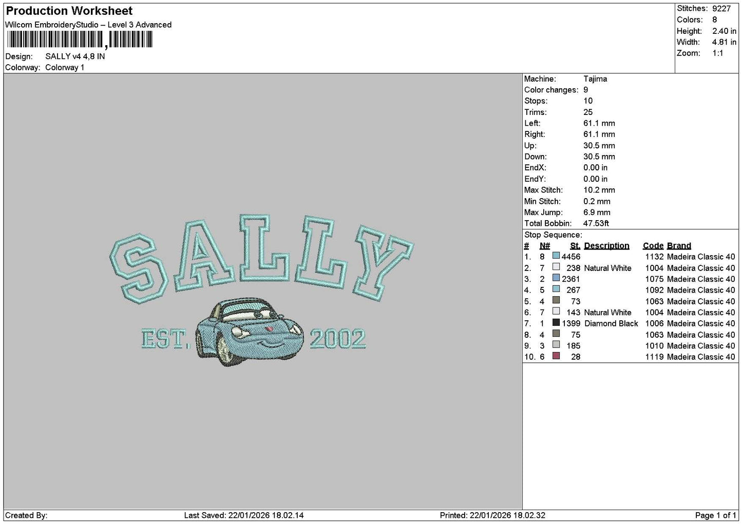 Sallytext V4 Embroidery File 6 sizes