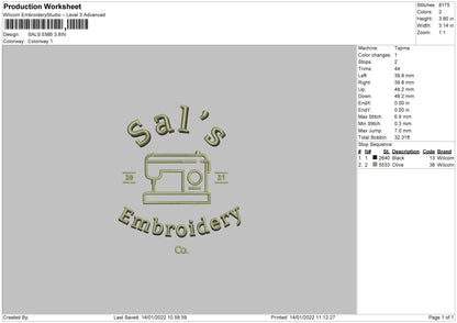Sals EMB Embroidery File 4 size
