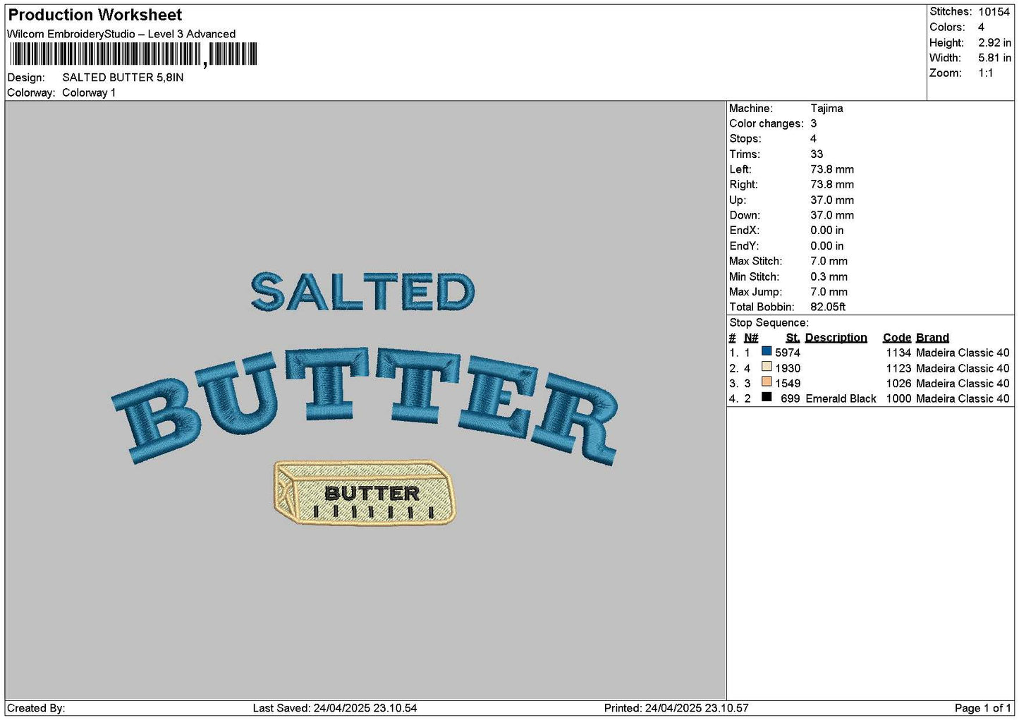 Saltedbuttertext Embroidery File 6 sizes