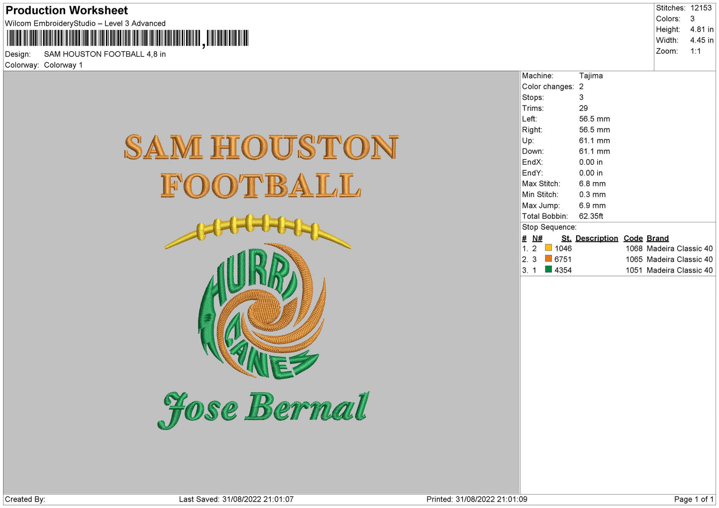 Sam Houston Embroidery File 5 sizes
