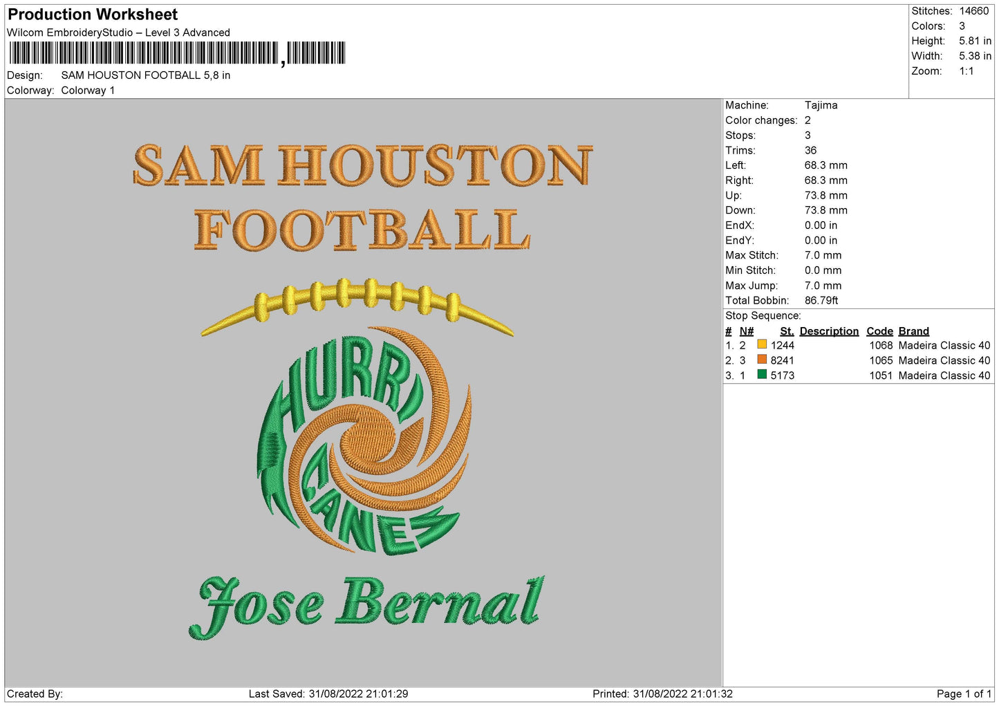 Sam Houston Embroidery File 5 sizes