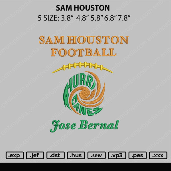 Sam Houston Embroidery File 5 sizes