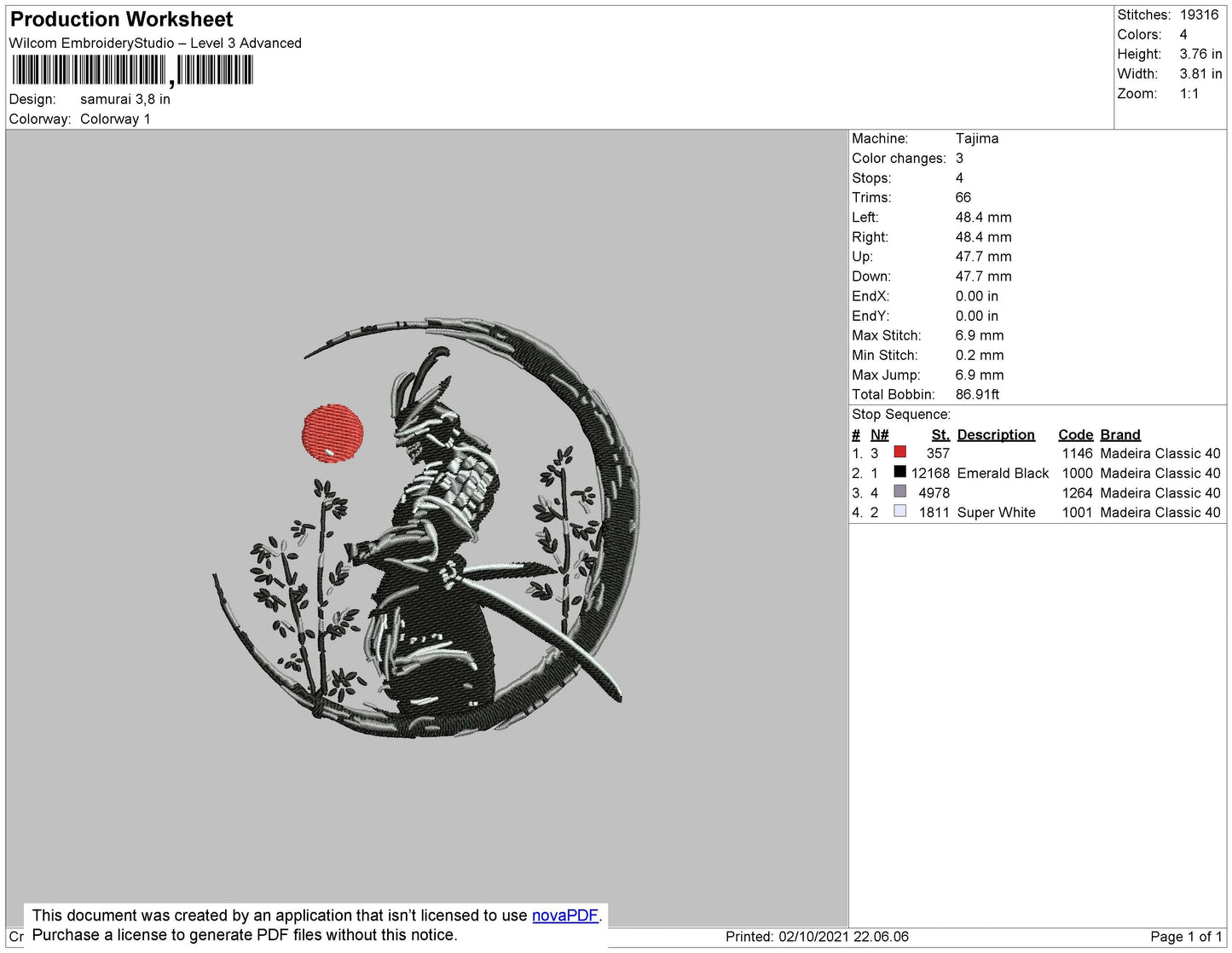 Samurai Embroidery File 4 size