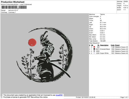 Samurai Embroidery File 4 size
