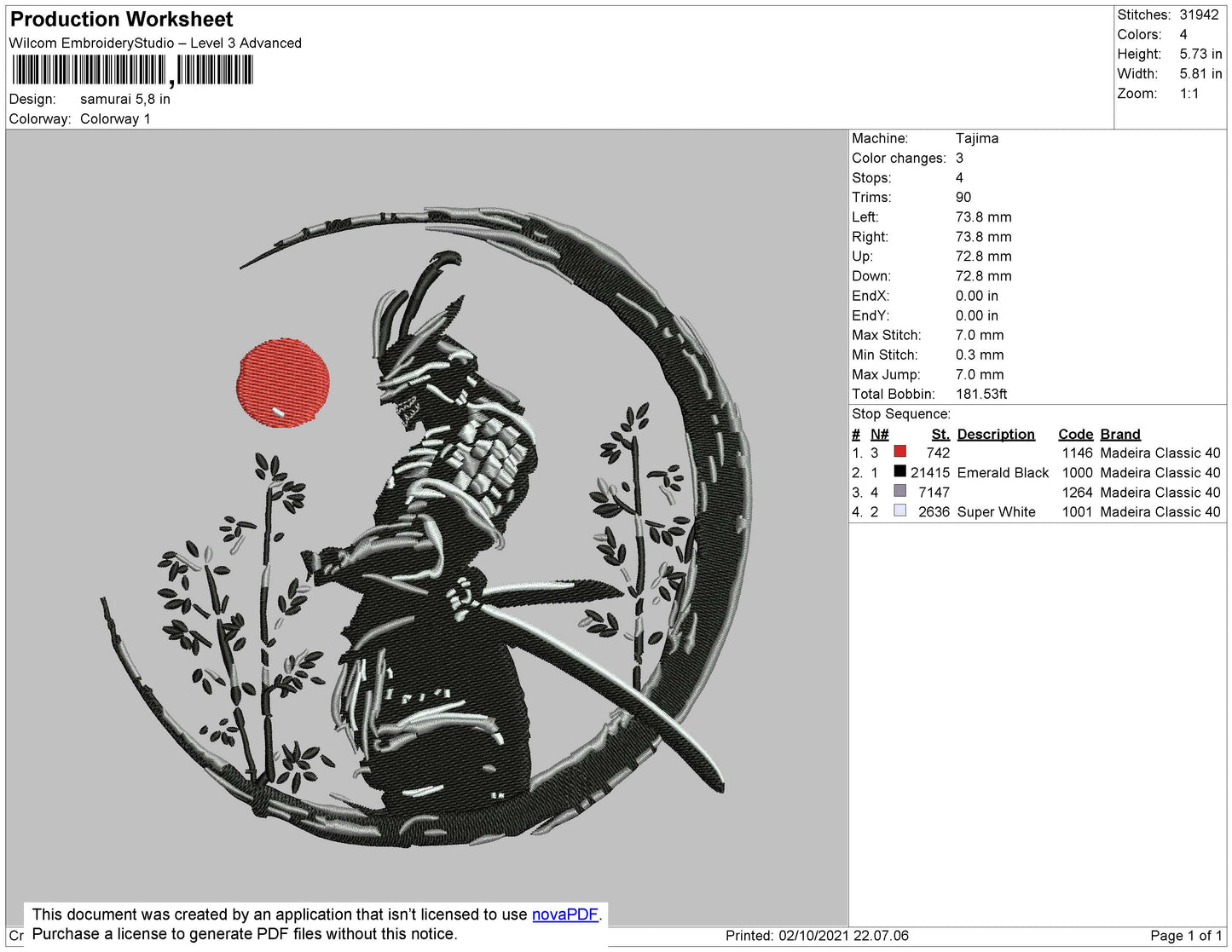 Samurai Embroidery File 4 size