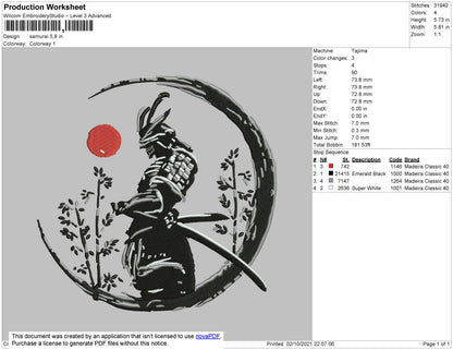 Samurai Embroidery File 4 size