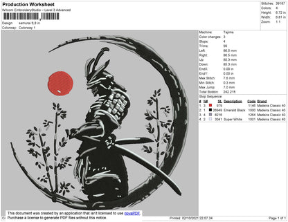 Samurai Embroidery File 4 size