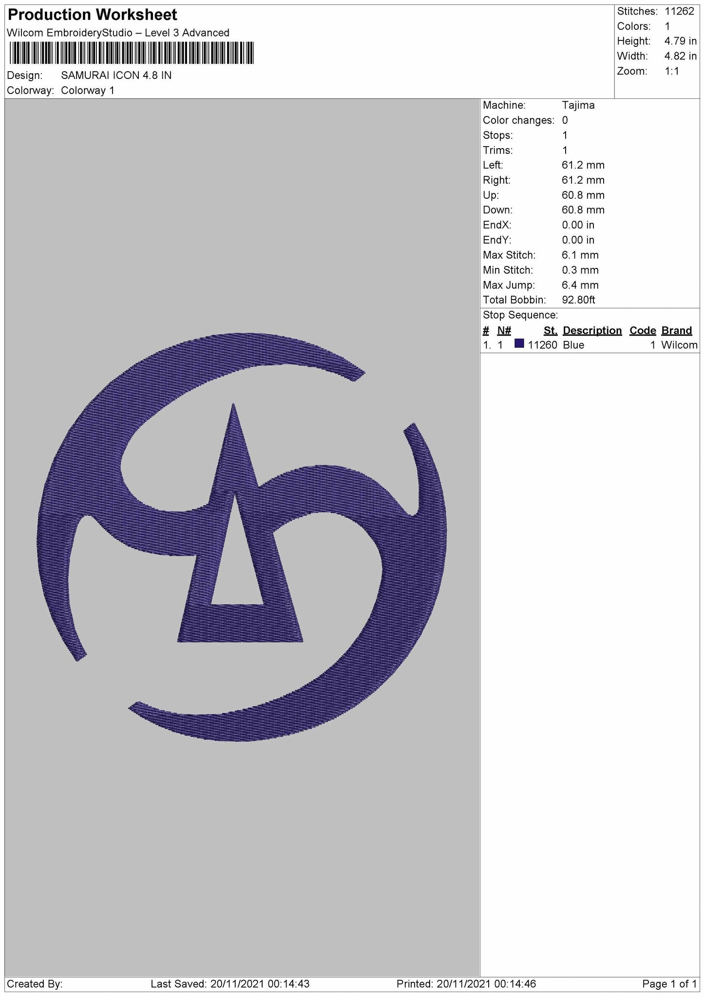 Samurai Icon Embroidery File 4 size