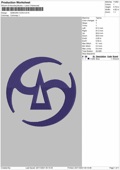 Samurai Icon Embroidery File 4 size