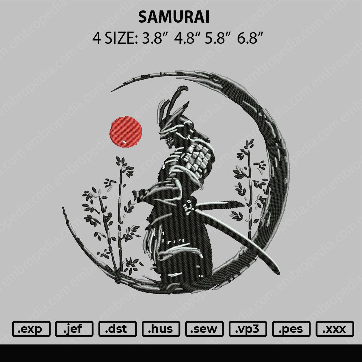 Samurai Embroidery File 4 size