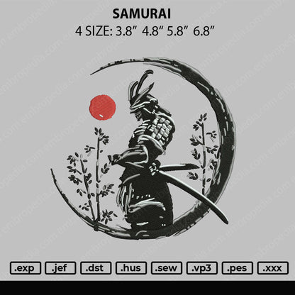 Samurai Embroidery File 4 size