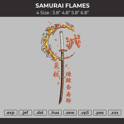 Samurai Flame Embroidery File 4 size