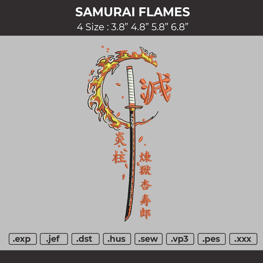 Samurai Flame Embroidery File 4 size