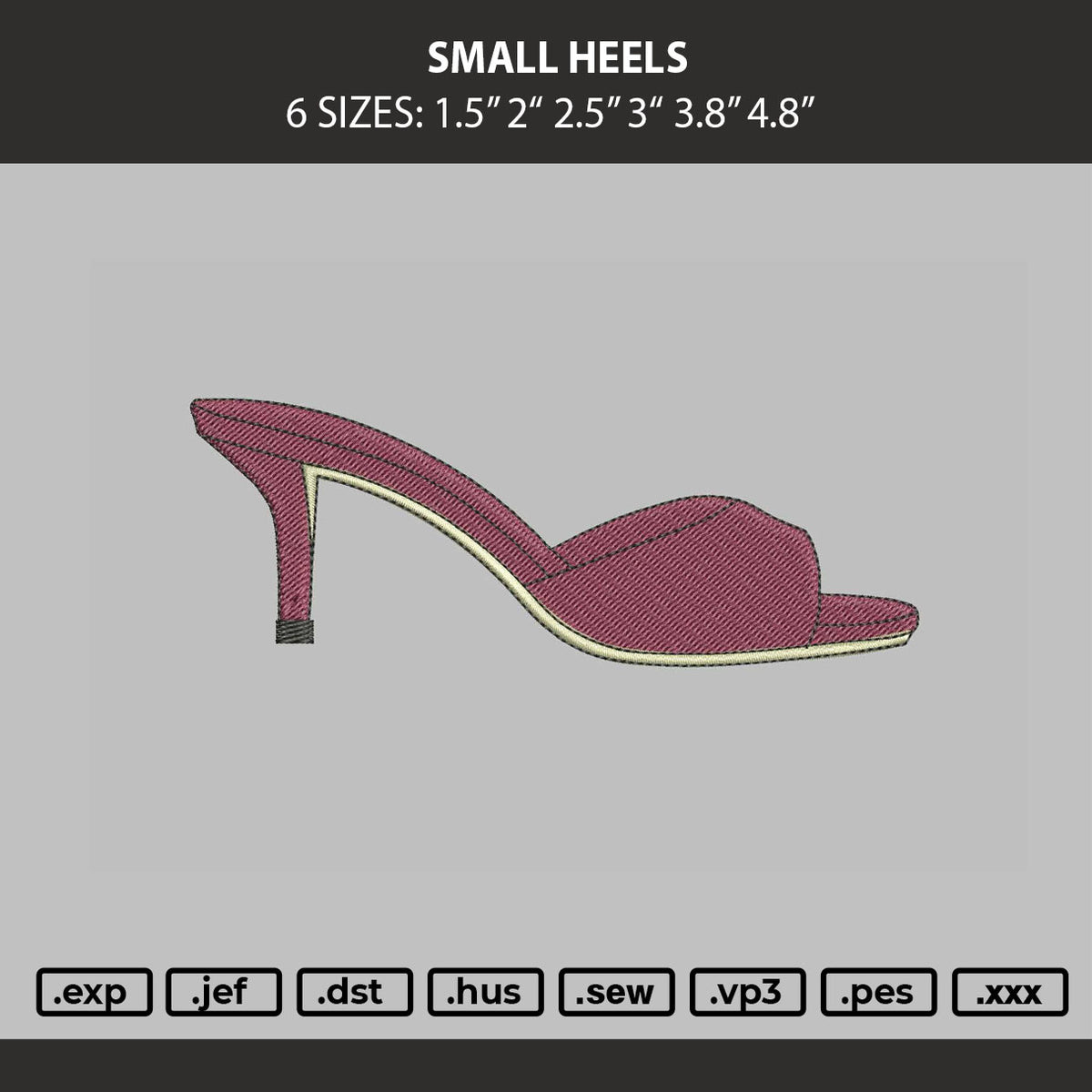 Small Heels Embroidery Machine Design File 6 sizes