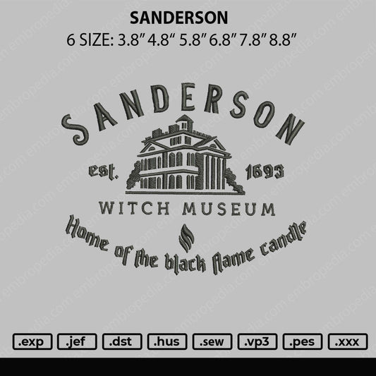 Sanderson Emboidery File 6 sizes