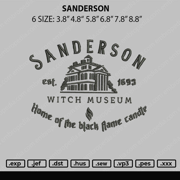 Sanderson Emboidery File 6 sizes