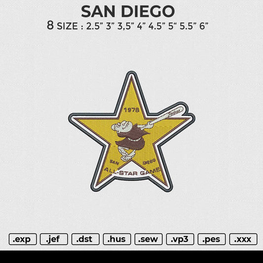 SAN DIEGO Embroidery File 6 size