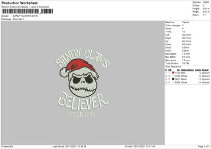Sandy Claws Embroidery File 4 size