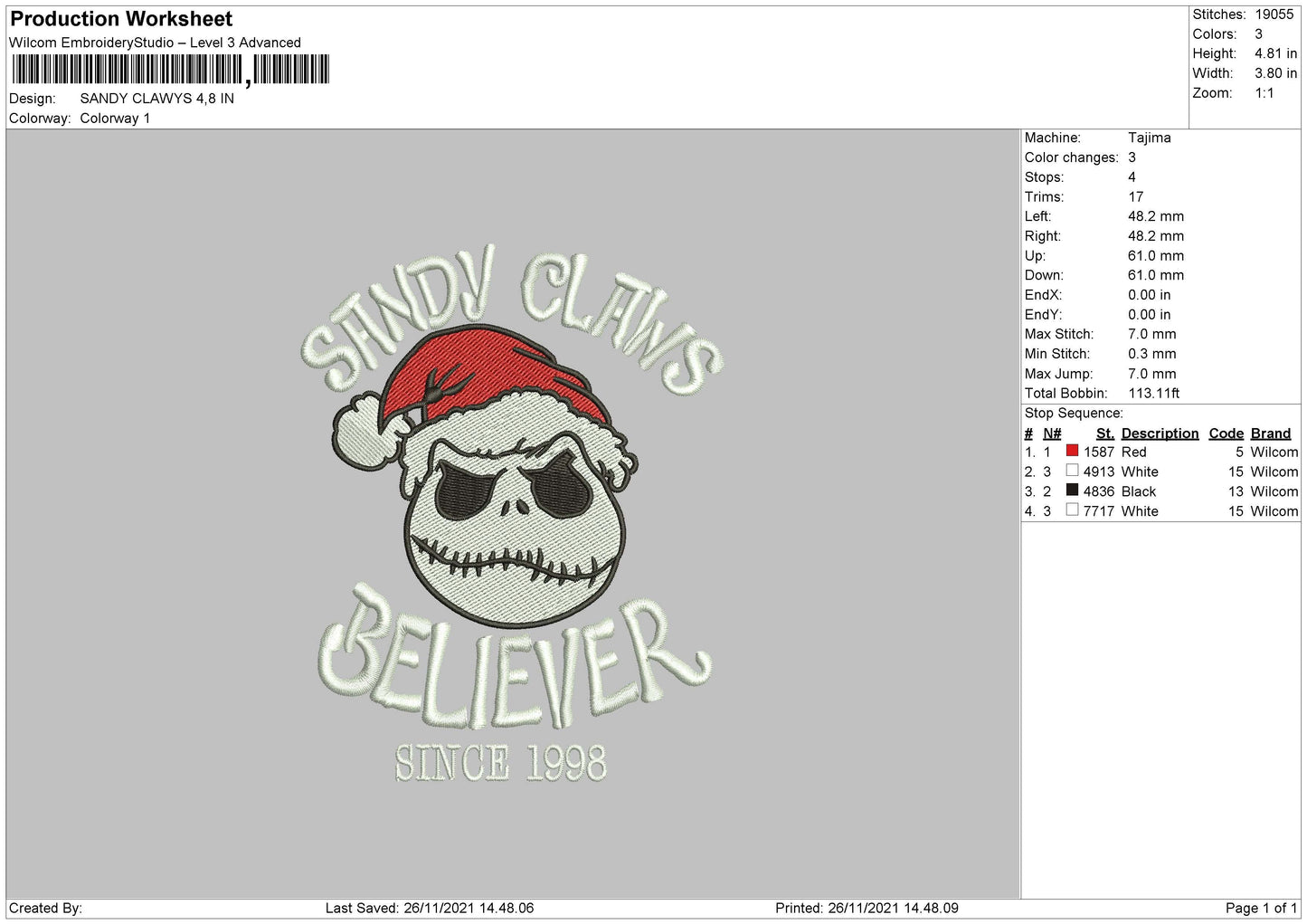Sandy Claws Embroidery File 4 size