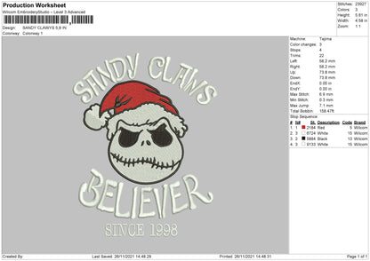 Sandy Claws Embroidery File 4 size