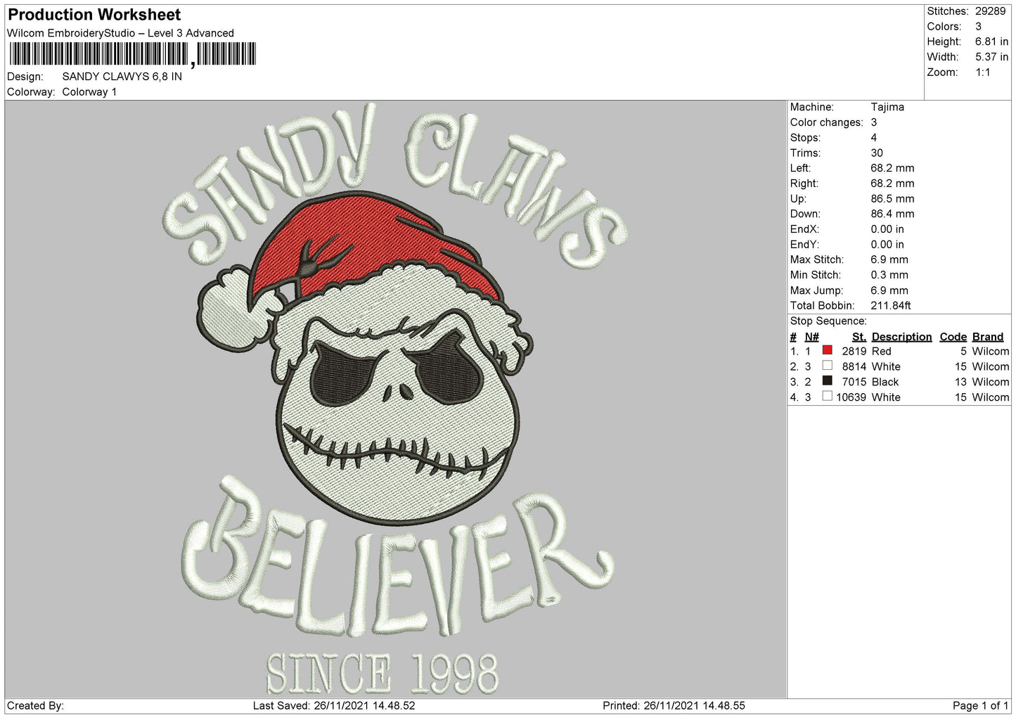 Sandy Claws Embroidery File 4 size