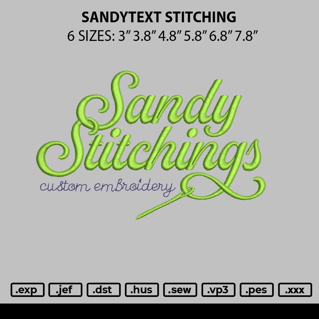 Sandytext Stitching Embroidery File 6 sizes