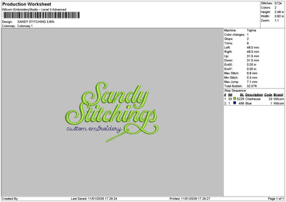 Sandytext Stitching Embroidery File 6 sizes