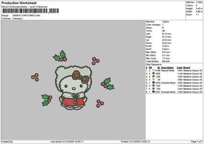 Kitty Xmas 0112 Embroidery File 6 sizes