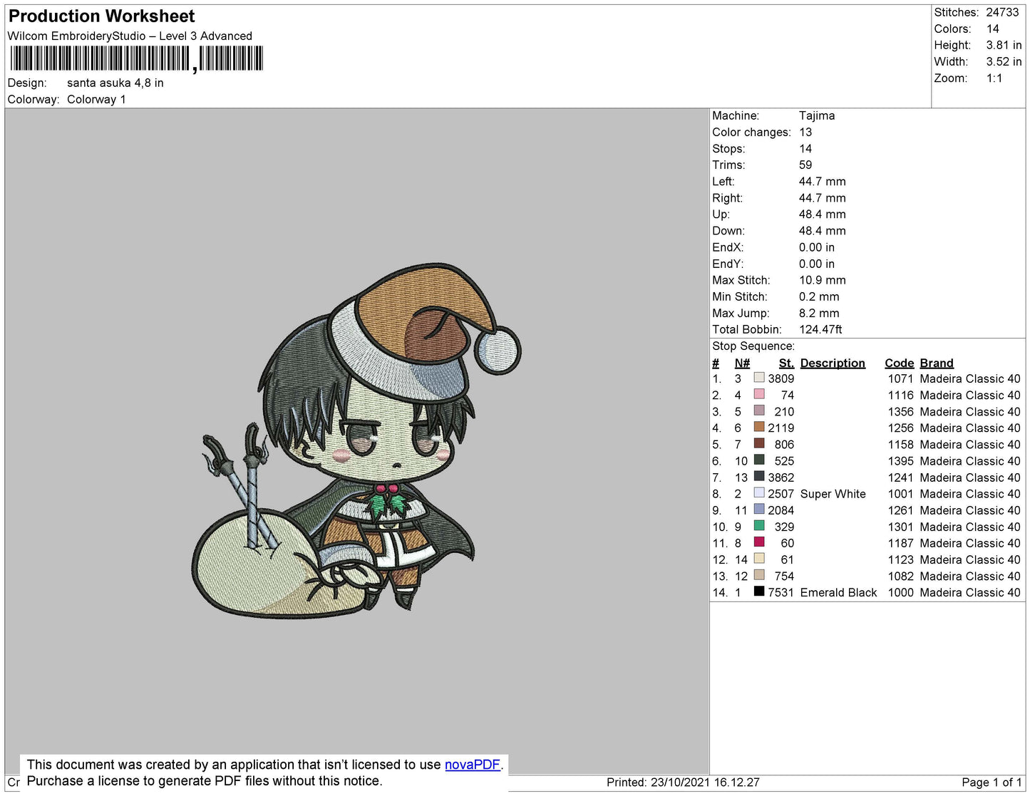 Santa Asuka Embroidery File 4 size